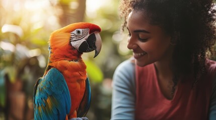 The Colorful Parrot and Woman