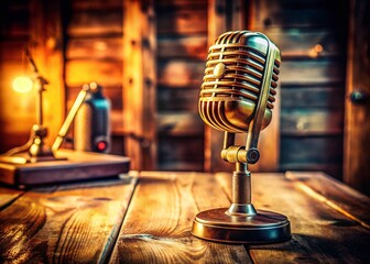 Vintage Podcast Microphone Photography: Retro Audio Equipment, Classic Mic, Broadcast Studio, Old School Recording,  Microphone Background,  Vintage Style Mic