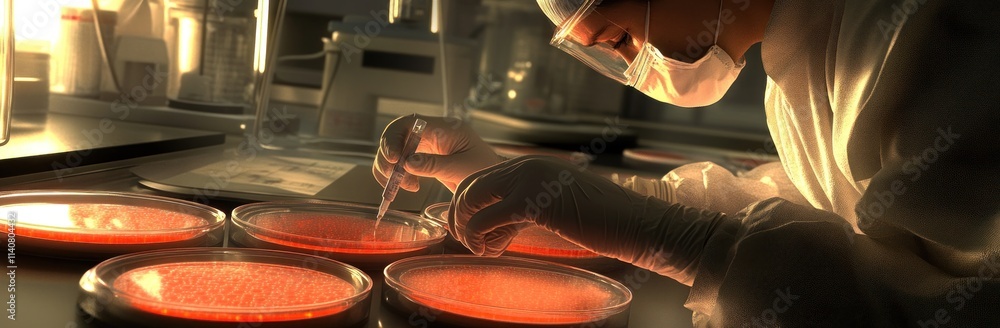 Aufkleber A scientist working with petri dishes in a laboratory setting.