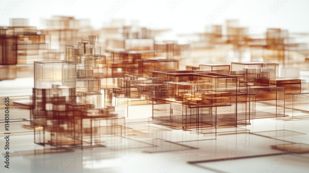 Poster abstract arrangement of translucent geometric shapes in warm tones.