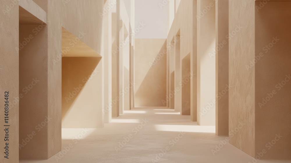 Poster a minimalist interior space with soft lighting and smooth surfaces.