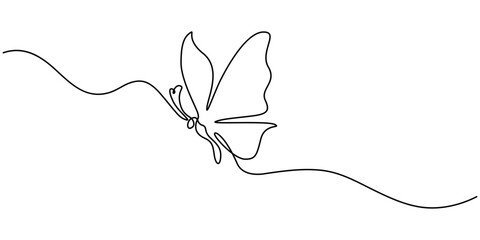 Butterfly continuous one line drawing and simple isolated outline vector design, Continuous line drawing of beautiful butterfly. Single one line art of flying abstract butterfly for salon or spa pro.