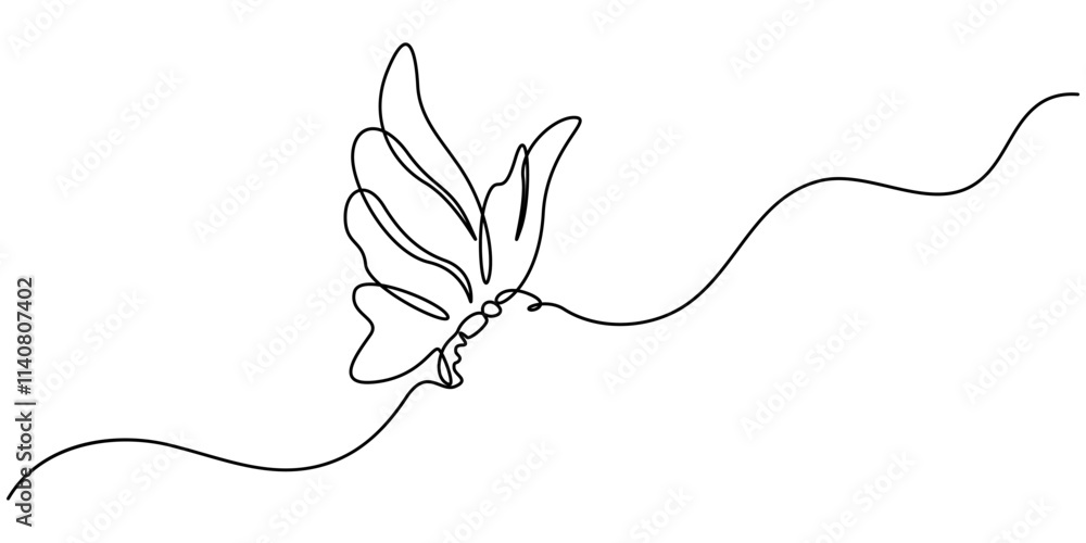 Poster butterfly continuous one line drawing and simple isolated outline vector design, continuous line dra