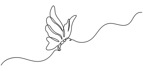Butterfly continuous one line drawing and simple isolated outline vector design, Continuous line drawing of beautiful butterfly. Single one line art of flying abstract butterfly for salon or spa pro.