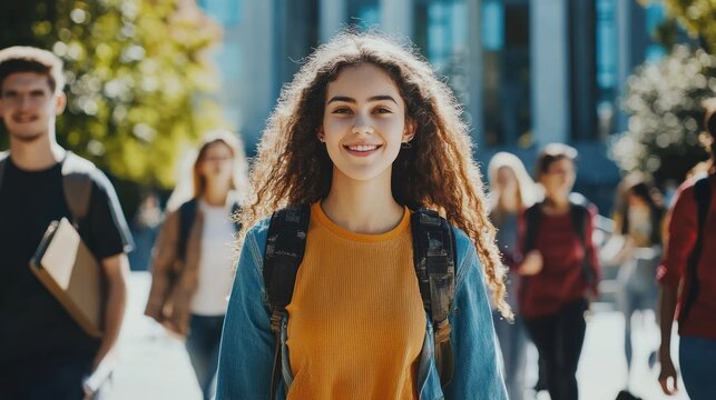 A dynamic image of college students walking across campus, showcasing diversity and excitement for the semester