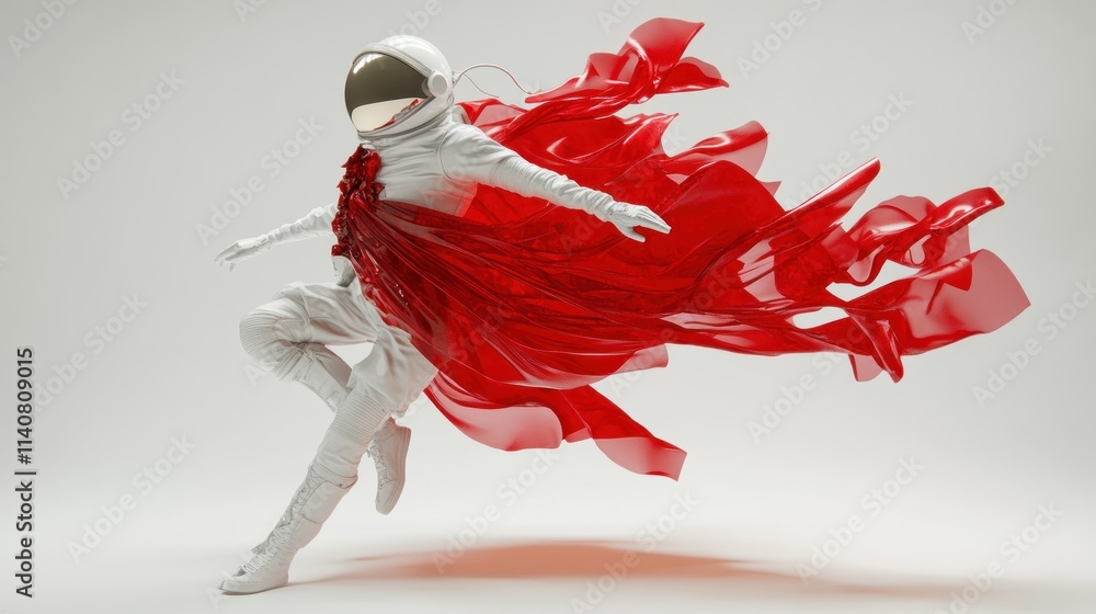 Aufkleber An astronaut in a flowing red cape dances against a minimalist backdrop.