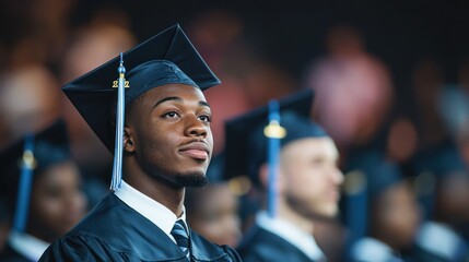 A heartfelt moment during a graduation ceremony featuring Black graduates receiving their diplomas with pride