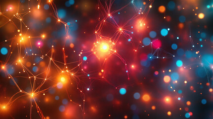 Obraz premium colorful abstract image of interconnected glowing points and lines, possibly representing neural networks