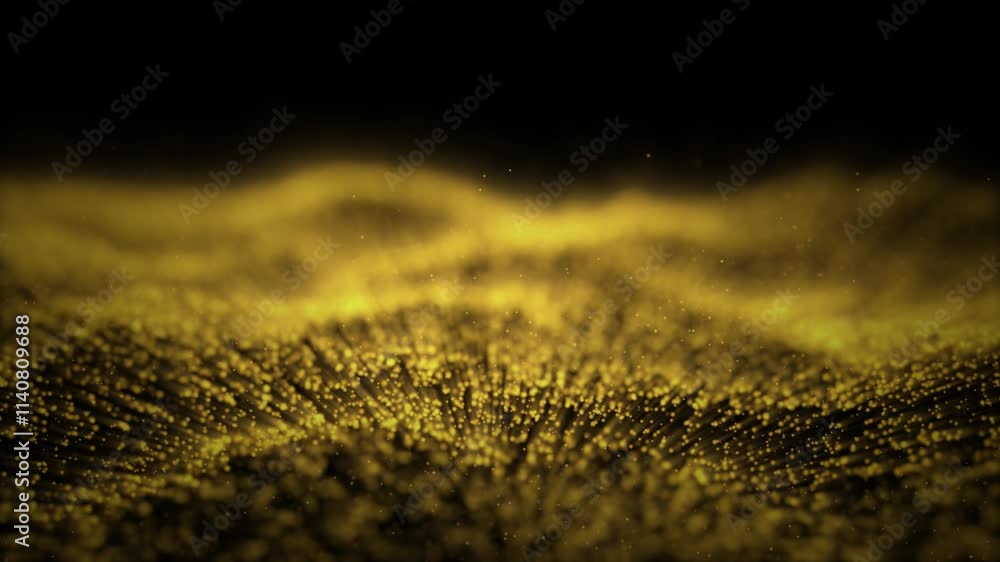 Poster abstract dynamic wave of particles in black. 3d animation
