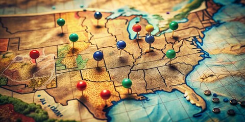 Vintage USA Political Map, Flat Map Pointers, Candid Photography, Retro Colors, American Politics, Election Map