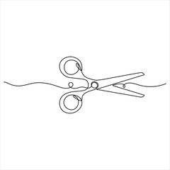 Scissor tool one line continuous single line art drawing outline design vector illustration