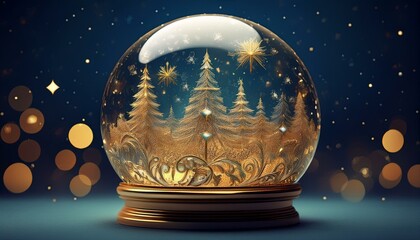 Fototapeta premium Generated image, Generated image, Christmas snow globe with intricate gold patterns