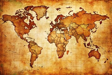 Vintage World Political Map, Blank Antique Map, Old World Map, Retro Geography,  World Map Template, Blank Political Map