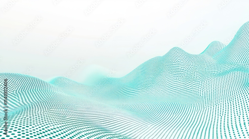Poster Abstract digital landscape with wavy patterns and a light color palette.