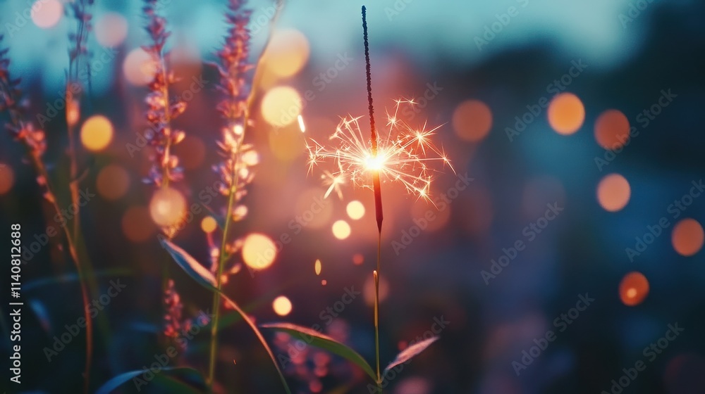 Poster burning sparkler with bokeh light background