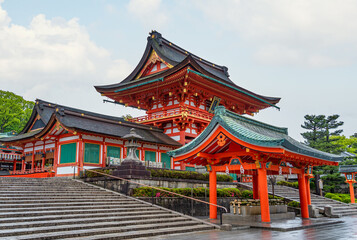 View of the Fushimi Inari Shrine Tower Gate, the largest gate in the shrine.Tourist attraction in...