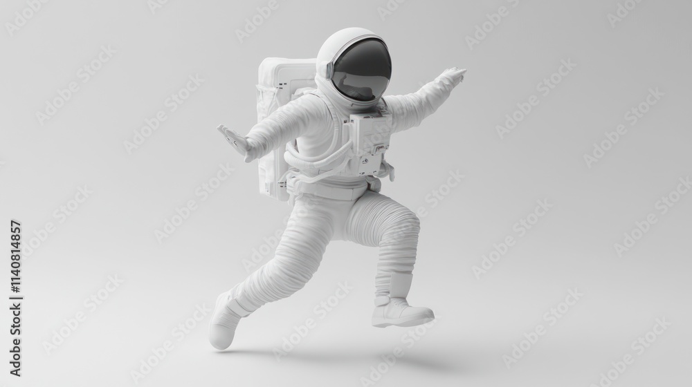 Poster A 3D-rendered astronaut in a dynamic pose against a minimalist background.
