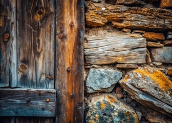 Obraz premium Weathered Textures: Minimalist Photography - Abstract Stone, Rustic Wood, Patina Metal