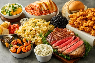 Delicious feast featuring grilled meats and savory sides for a festive gathering