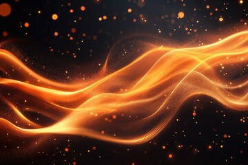 Obraz premium Golden particles flowing and forming abstract wavy lines on black background
