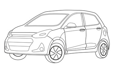 Fototapeta premium Outline car vector drawing concept design.Vehicle outline sketch illustration isolated on white background.car line art for coloring book.Car icon set.Transport symbol.Vector illustration.