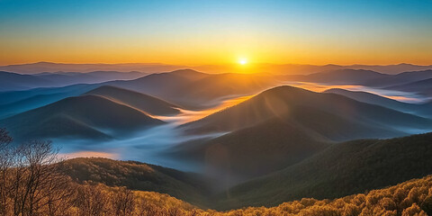Sunrise over Endless Mountain Layers