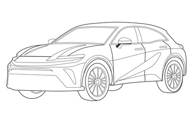 Obraz premium Outline car vector drawing concept design.Vehicle outline sketch illustration isolated on white background.car line art for coloring book.Car icon set.Transport symbol.Vector illustration.