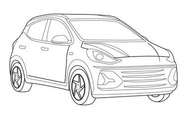 Naklejka premium Outline car vector drawing concept design.Vehicle outline sketch illustration isolated on white background.car line art for coloring book.Car icon set.Transport symbol.Vector illustration.