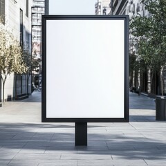 A large blank billboard with a sleek metal frame and a white surface on a white background 