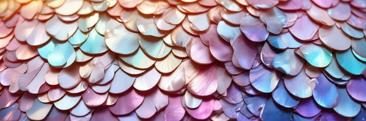 Iridescent mother of pearl scales on a gradient organic background, luminous, mother of pearl