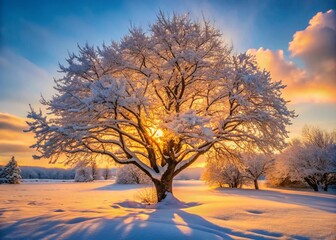Winter Bare Tree Snow Landscape Photography - Cold Season Nature Scene Image