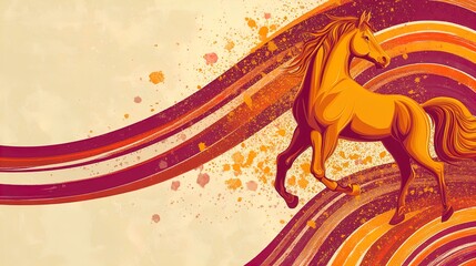 Galloping Golden Horse: A Stunning Poster for Sports Interiors Featuring Liquid Textures and Molten Gold Trails on a Vibrant White Background