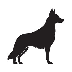 German Shepherd Silhouette Vector in a alert and guarding in a strong pose on white background