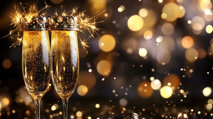 happy new year, sylvester, New Year's Eve 2025 party event celebration holiday greeting card, Closeup of sparkling sparklers and bokeh lights in the background