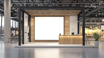 Mobile trade show booth mockup featuring a billet press wall with a blank banner