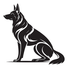 German Shepherd Silhouette Vector in a alert and guarding in a strong pose on white background