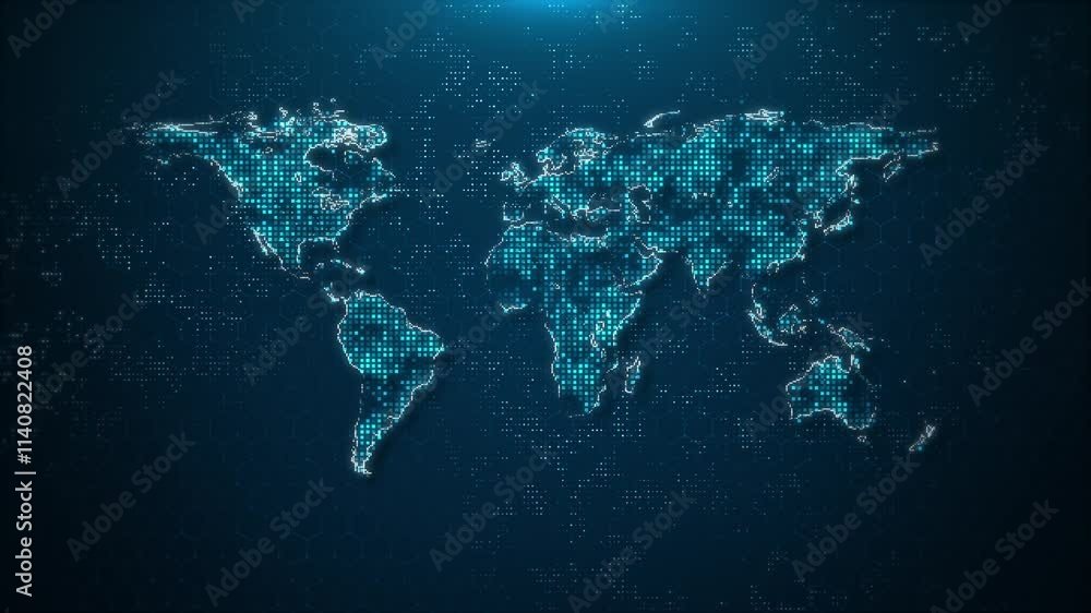 Poster digital world map global networking, international business, digital technology data visualization, 
