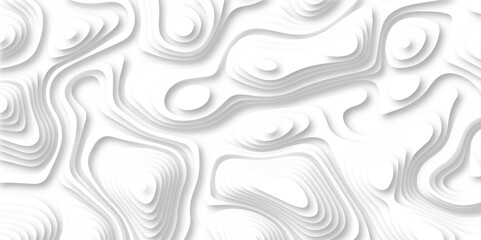 Abstract 3d wavy line paper cut white background. Topographic canyon geometric map relief texture with curved layers and shadow.