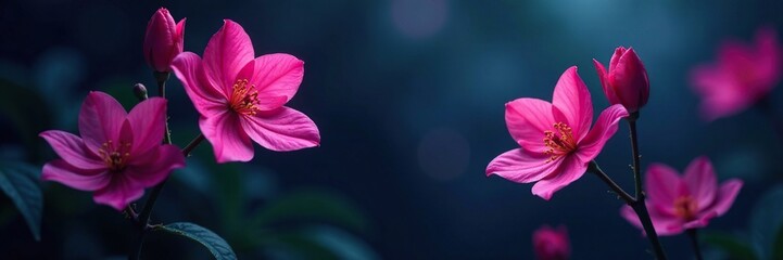 Obraz premium Majestic pink blooms against a mysterious dark backdrop, isolated, mysterious