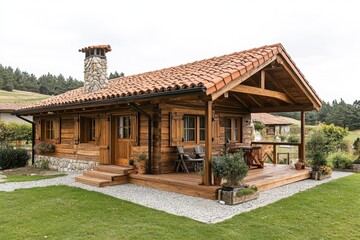 Obraz premium Wooden cabin inspiring cozy living in picturesque countryside