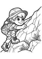 Boy climb the cliff coloring page design education