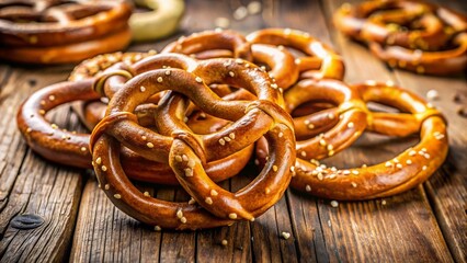 Wooden Table Pretzel Still Life Photography, Gourmet Snack Photo, Crispy Pretzel Image, Rustic Food Photography, Bakery Product Image, High-Resolution Pretzel Photo
