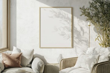 Minimalist frame mockup featuring modern wall art styles in a cozy interior, ideal for showcasing decor ideas