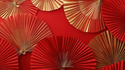 Red and gold fan pattern background. Festival or wedding traditional asian decoration. Lunar New Year chinese banner template with copy space