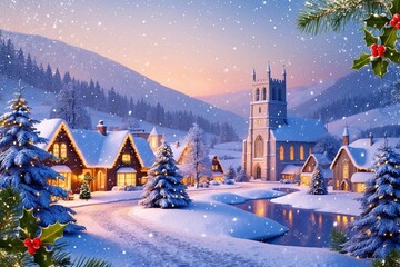 Fototapeta premium Magical Christmas Night Landscape with Festive Decoration, Christmas Night Wallpaper, Christmas Night Landscape Background, Christmas Wallpaper, Christmas Background