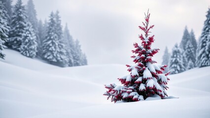 Fototapeta premium Snow-Covered Red Pine Tree in a Winter Wonderland Landscape