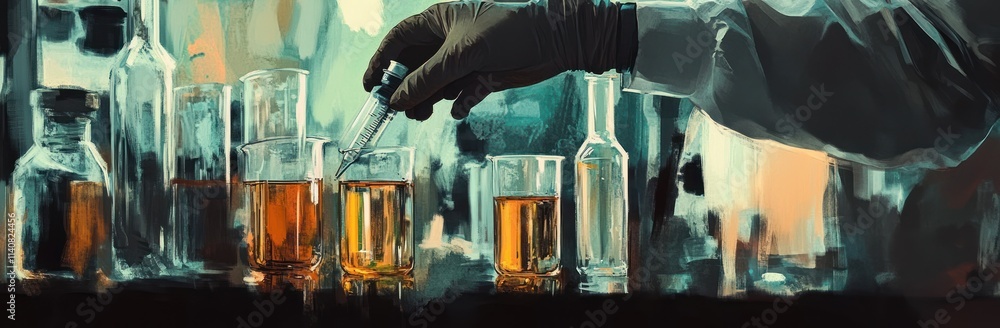 Leinwandbilder a scientist conducts an experiment with test tubes and liquid in a laboratory setting.