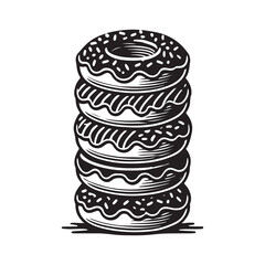 Donut Stack Silhouette Vector Illustration, Solid White Background.