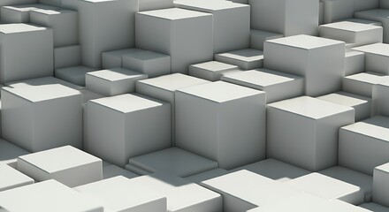 A minimalist 3D wallpaper of white cubes stacked unevenly, creating depth and shadows.