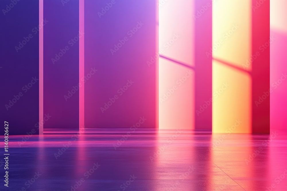Poster vibrant empty room with colorful walls and light reflections